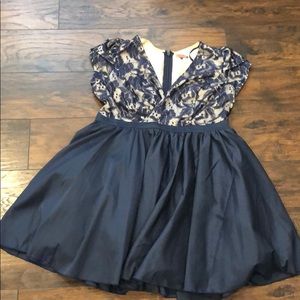 Chi Chi London Navy Blue V Neck Flare Dress